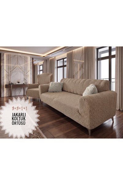 EJMEL Jacquard 3311 Oversized Bar Pattern Elastic-Edged Sofa Cover, Elastic-E...
