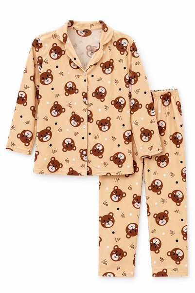 zahider Girl's Cotton Buttoned Long Sleeve Pajama Set