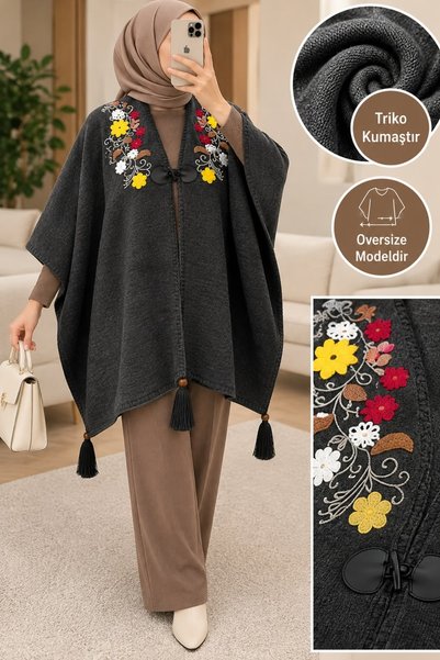 Genel Markalar NOVEA SCARF RENKLI İŞLEMELI PANÇO