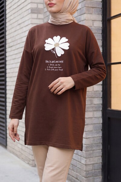 Modamorfo Tunica din bumbac pieptănat cu decolteu rotund și broderie florală ...