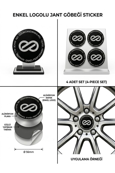MemoDigital ENKEİ Logolu Alüminyum Jant Göbeği Arması Sticker 56mm - 4 Adet