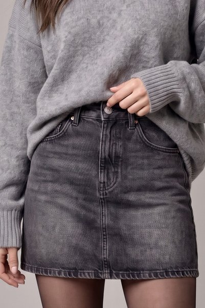 jean shop Kadın Yüksek Bel Mini Kot Etek Cepli Dar Kalıp %100 Pamuk Denim Etek