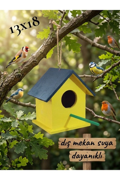 değerli hobi Wooden Bird Nest Bird House with Varnished Hooks 13X18 cm