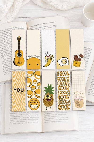 Paytak Moda Yellow Guitar Design Colorful Mixed 10 Pieces Bookmark Set Pytkay...