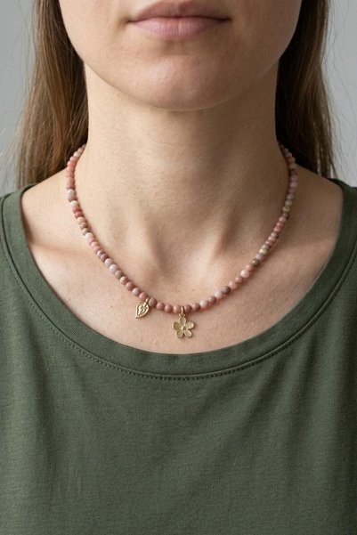 elinasaccessories Pembe Yeşim Doğal Taş Kolye 41 cm 4 mm İnce Boncuk Yıldız C...