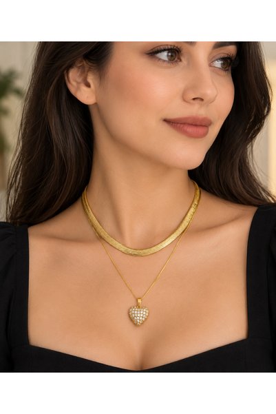shop 1. Classy Steel Non-Tarnish Gold Heart Stone Necklace – Elegant Women's ...