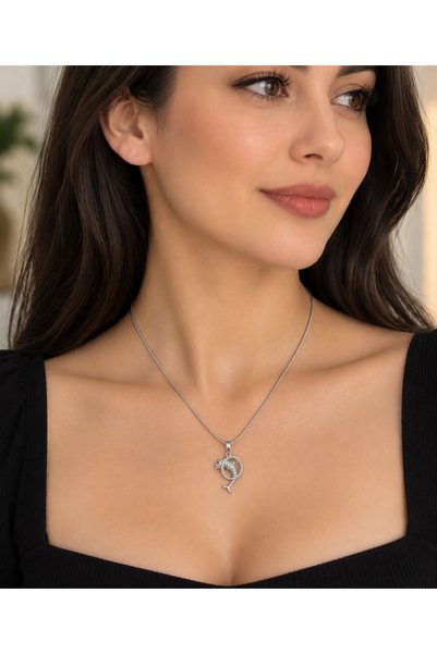 shop Stylish Elegant Women's Necklace with Silver Dolphin Figure and Zircon S...
