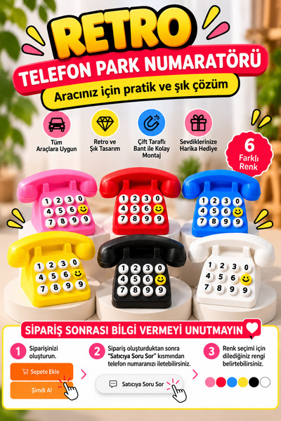 DOVRIQ Retro Nostalji Araç İçi Park Numaratör 6 Renk Telefon , Torpido Aksesu...