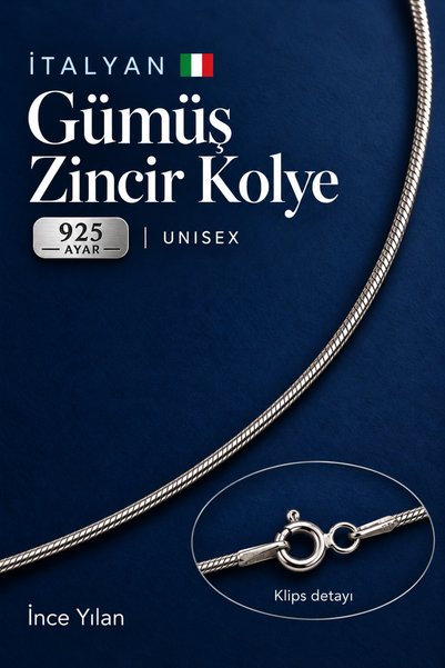 Two Arts 925 Ayar Gümüş İtalyan İnce Yılan Zincir Kolye 0,80 mm Unisex 40 cm