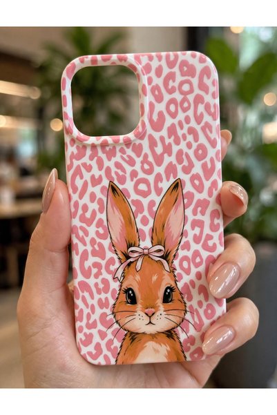 iPhone 13-14 Uyumlu Tavşan Desenli Leopar Desenli Telefon Kılıfı Lansman Zarif ve Şık Tasarım