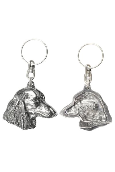 Art - Dog Teckel - Pandantiv placat cu argint cu un câine într-o cutie decora...
