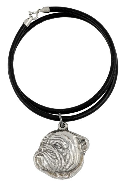 Art - Dog Bulldog, Bulldog Englez - Colier cu câine, pandantiv placat cu argi...