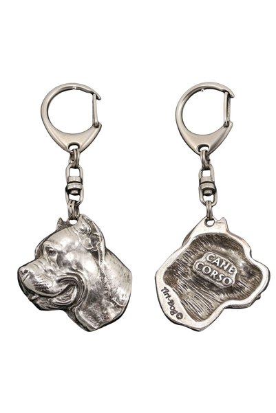 Art - Dog Cane Corso - Breloc placat cu argint cu un câine într-o cutie cadou...