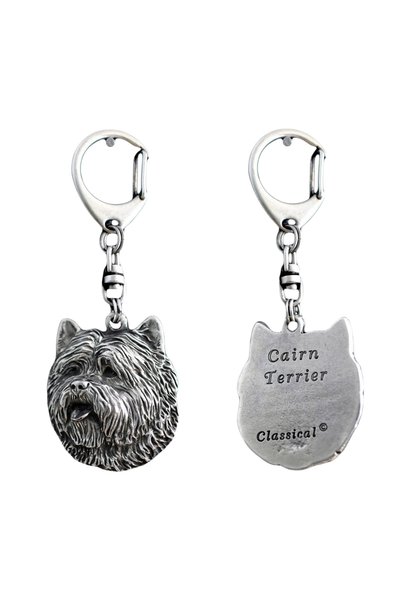 Art - Dog Cairn Terrier - Breloc placat cu argint cu un câine într-o cutie ca...