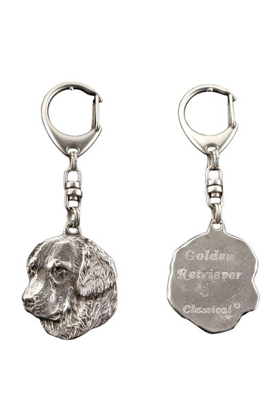 Art - Dog Golden Retriever - Breloc placat cu argint cu un câine într-o cutie...