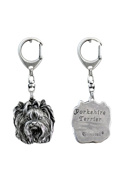 Art - Dog Yorkshire Terrier, Yorkie I - Breloc placat cu argint cu câine, pan...
