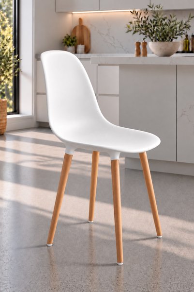 Estelia Abant Natural Ahşap Ayaklı 4'lü Takım Beyaz Sandalye