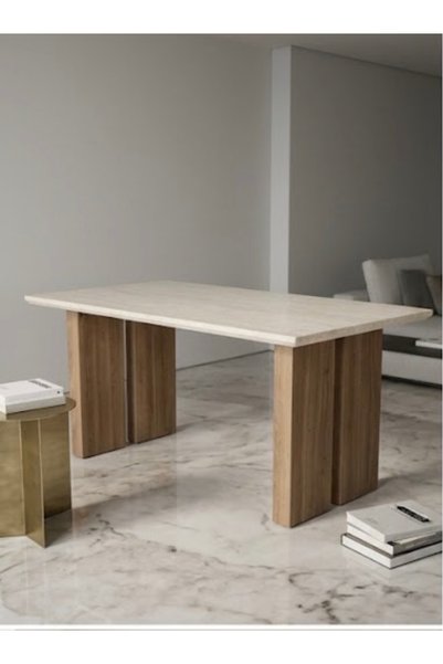 IN HOME STORE Wooden Coffee Table with Modern Design and Elegant Creamy Surface