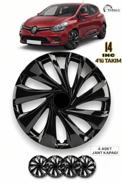 YONGA OTO AKSESUAR RENAULT CLİO 2 Uyumlu 14 İnç Jant Kapağı 4 Adet Piano Blac...