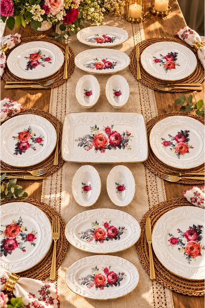 CASA DE BELLA Cabo Da Roca Embossed 15 Pieces Luxury Breakfast Set for 6