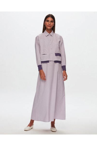 MISS DALIDA T24Y-0008 Çizgili Crop Ceket Elbise Takım PURPLE