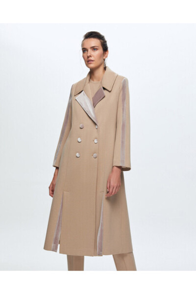 MISS DALIDA T24K-8005 Kadife Detaylı Triko Manto CORO-CAMEL