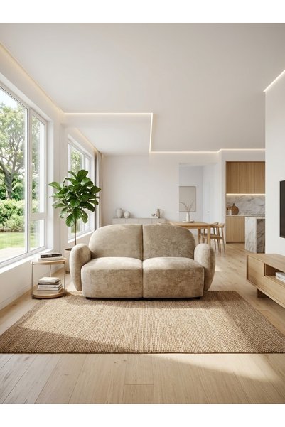IN HOME STORE كنبة صغيرة مزدوجة بتصميم عصري ولون بيج هادئ
