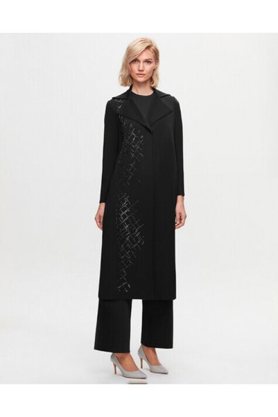 MISS DALIDA T25K-9011 Taş Detaylı Uzun Hırka BLACK