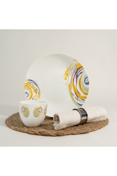 OEM Set 6 farfurii și 6 cești opal + 6 tacâmuri inox Spiral, pentru parastas