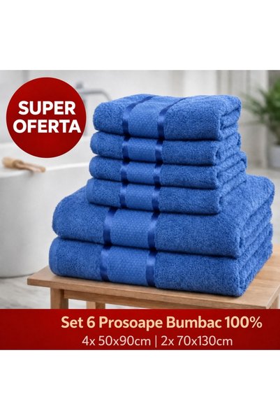 OEM Set 6 prosoape bumbac 100% albastre, 4 față/mâini + 2 corp