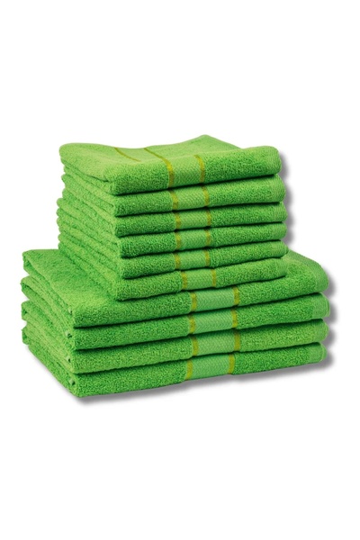OEM Set 10 prosoape bumbac 100% verde lime, 6 față/mâini + 4 corp