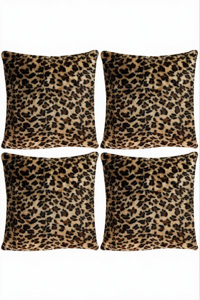 LadiesHome Leopar Desenli Peluş Kırlent Kılıfı 4 Parça