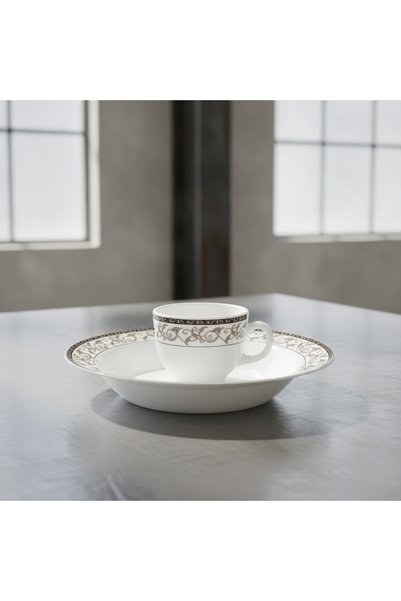 Royal Set 6 farfurii adânci și 6 cești opal + 6 tacâmuri inox Royal, pentru p...