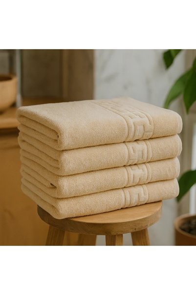 OEM Set 4 prosoape premium față, crem, 50x90 cm, bumbac pieptănat 550 g/m²