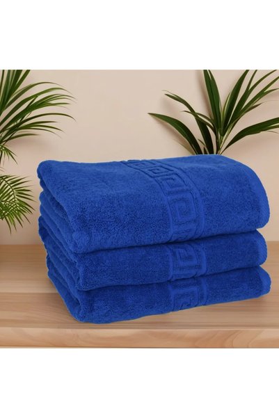 OEM Set 3 prosoape de corp albastre, 70x130 cm, bumbac 550 g/m², bordură grec...