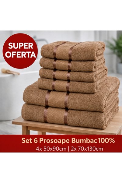 OEM Set 6 prosoape bumbac 100% maro camel, 4 față/mâini + 2 corp