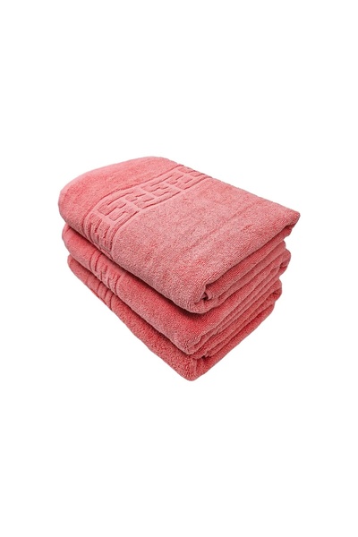 OEM Set 3 prosoape de corp coral, 70x130 cm, bumbac 550 g/m², bordură grecească