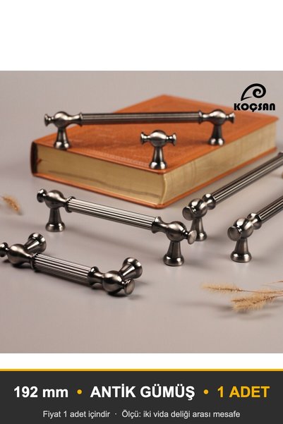KOÇSAN Begüm Antique Silver 192 mm Handle Luxury Country Kitchen Furniture Ca...