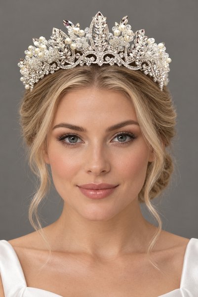 Hayalperest boncuk Pearled Crystal Jewelled Bridal Crown