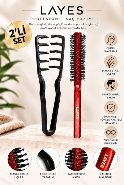 Layes Professional Erkek Tarama Fön Fırça + Mucizevi Şekillendirici Tarak