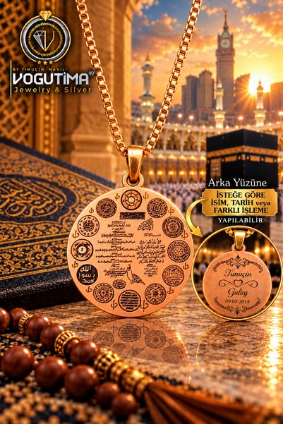 vogutima Kadın Erkek Bakır Kolye - Nur Dairesi Koruma Dualı Bakır Madalyon Ko...