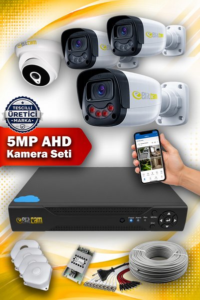Elitcam 4 Kameralı Gülenyüz 1 Iç Kamera Set Hdd'siz Full Hd Gece Görüşlü Güvenlik Kamerası Sistemi