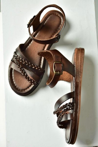 Fox Shoes U390906403 Γυναικεία σανδάλια καφέ από γνήσιο δέρμα