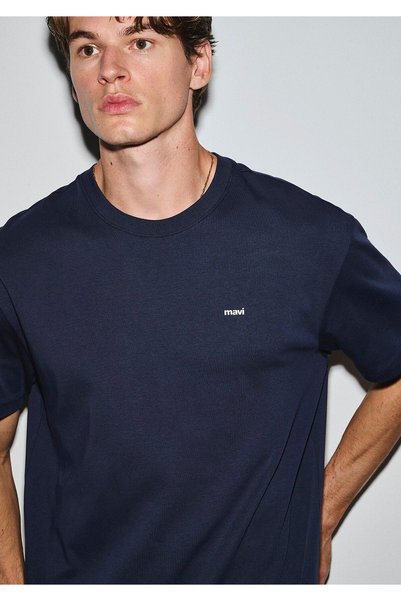 Mavi Logo Printed Navy Blue T-Shirt Loose Fit / Comfortable Loose Cut 0620348...