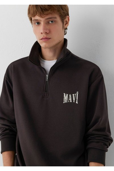 Mavi Logo Yarı Fermuarlı Kahverengi Sweatshirt 0S10672-70219