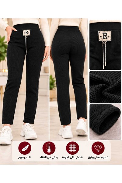 Generic Brand Women's Winter Waffle Lined Pants - Elastic High Waist, Warm an...