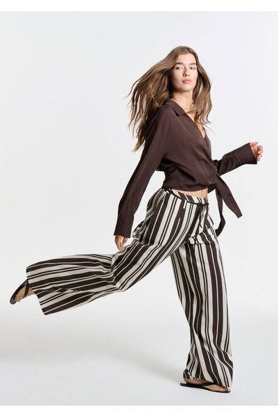 Mavi (Tencel™) Lyocel Karışımlı Çizgili Kahverengi Pantolon 1022841-A6726