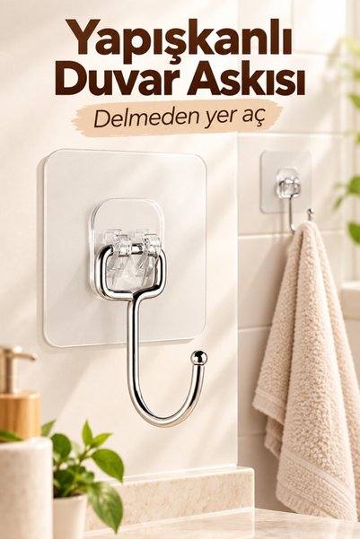 mucit home Büyük Kancalı 8 Adet Çok Amaçlı Askı Kendinden Yapışkanlı Havlu Ba...