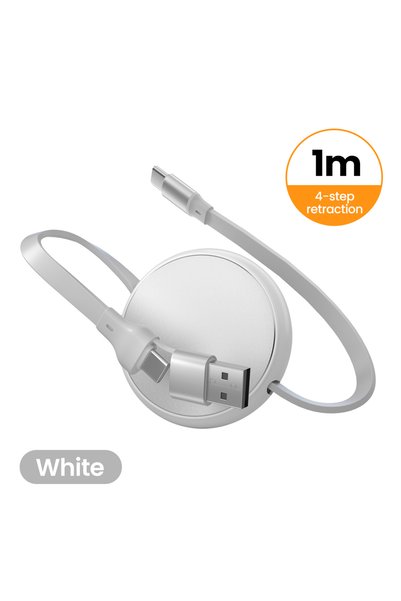 Choice 1m White 240W 2-in-1 Retractable USB C Cable USB-A/Type C To Type C Fa...