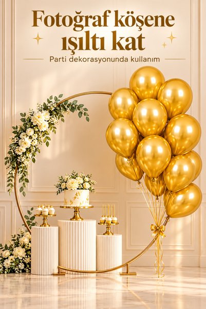 mucit home 10 Adet Gold Sarı Krom Balon Seti – 12 inç | Parlak ve Göz Alıcı P...